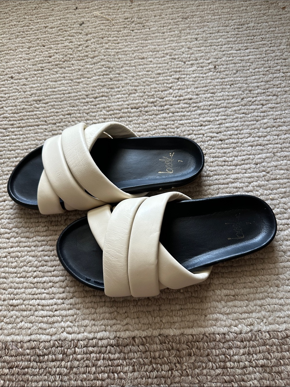 beek Cream Crisscross Slide Sandals with Black Footbed - Picture 6 of 6